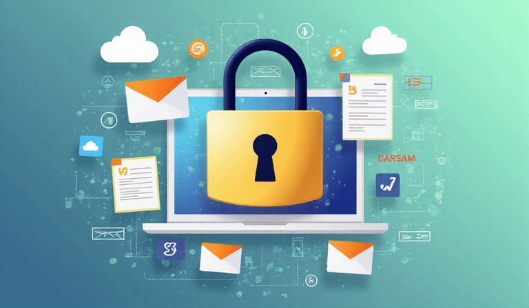 Illustration of data privacy and security with padlock icon and digital data