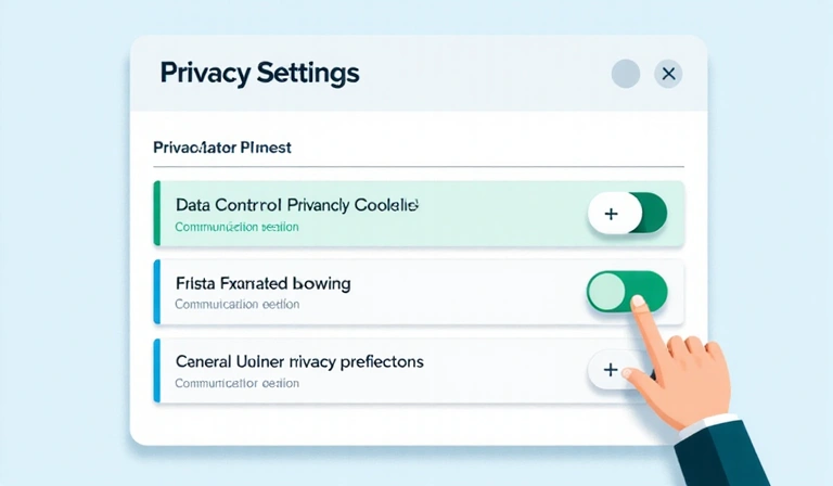 Illustration of a person making choices on a screen, with options for privacy settings