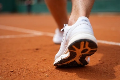 Tennis player sliding on a clay court, showing specialized footwear