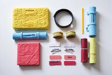 Various tennis accessories like grips, dampeners, and wristbands